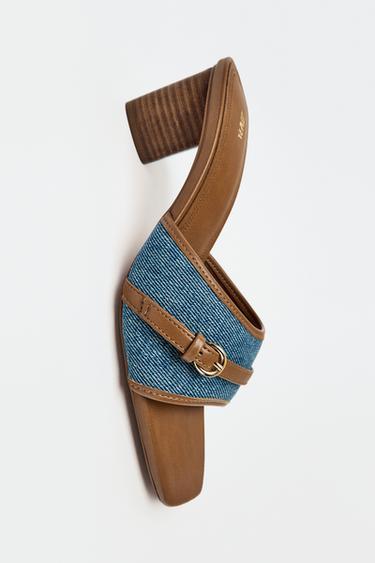 صندل بكعب وتصميم دنيم مدمج - أزرق لافندر الخاص بـ Zara