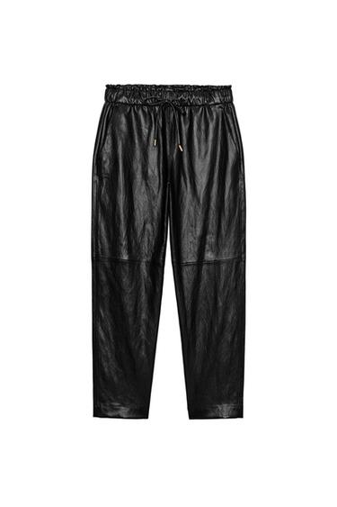 PANTALÓN EFECTO PIEL CINTURA ELÁSTICA - Negro de Zara