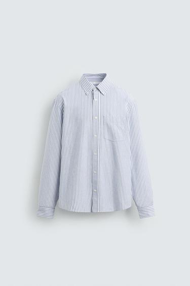 TEXTURED OXFORD SHIRT - White / Sky blue by Zara