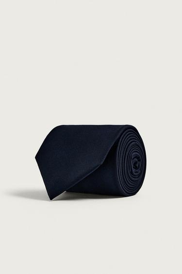 Zara 100% WOOL TEXTURED TIE - Navy blue