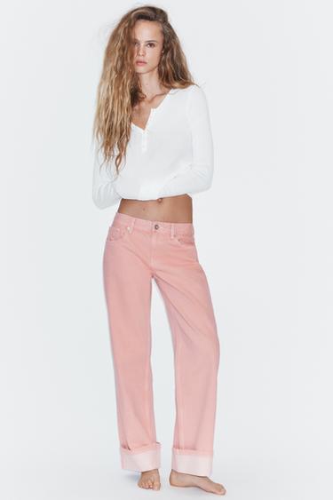Zara TRF LOW-RISE LOOSE FOLDED JEANS - Pink