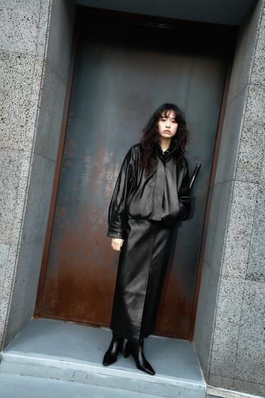 FAUX LEATHER MIDI SKIRT - Black by Zara