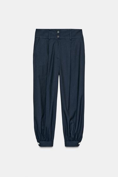 PANTALÓN BOMBACHO RAYA DIPLOMÁTICA - Marino / Blanco de Zara