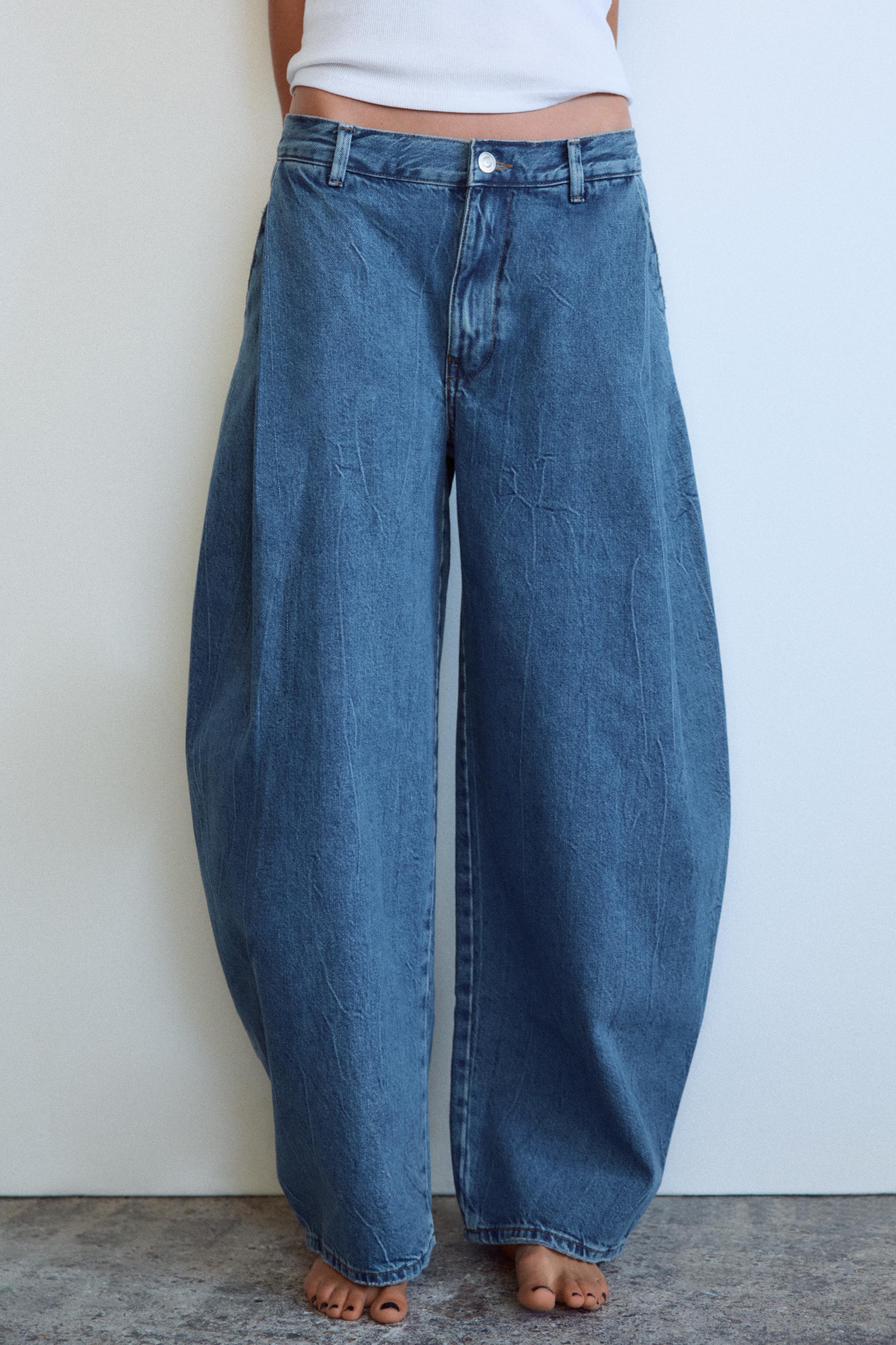 TRF LOW-RISE PLEATED JEANS - Navy blue | ZARA United States