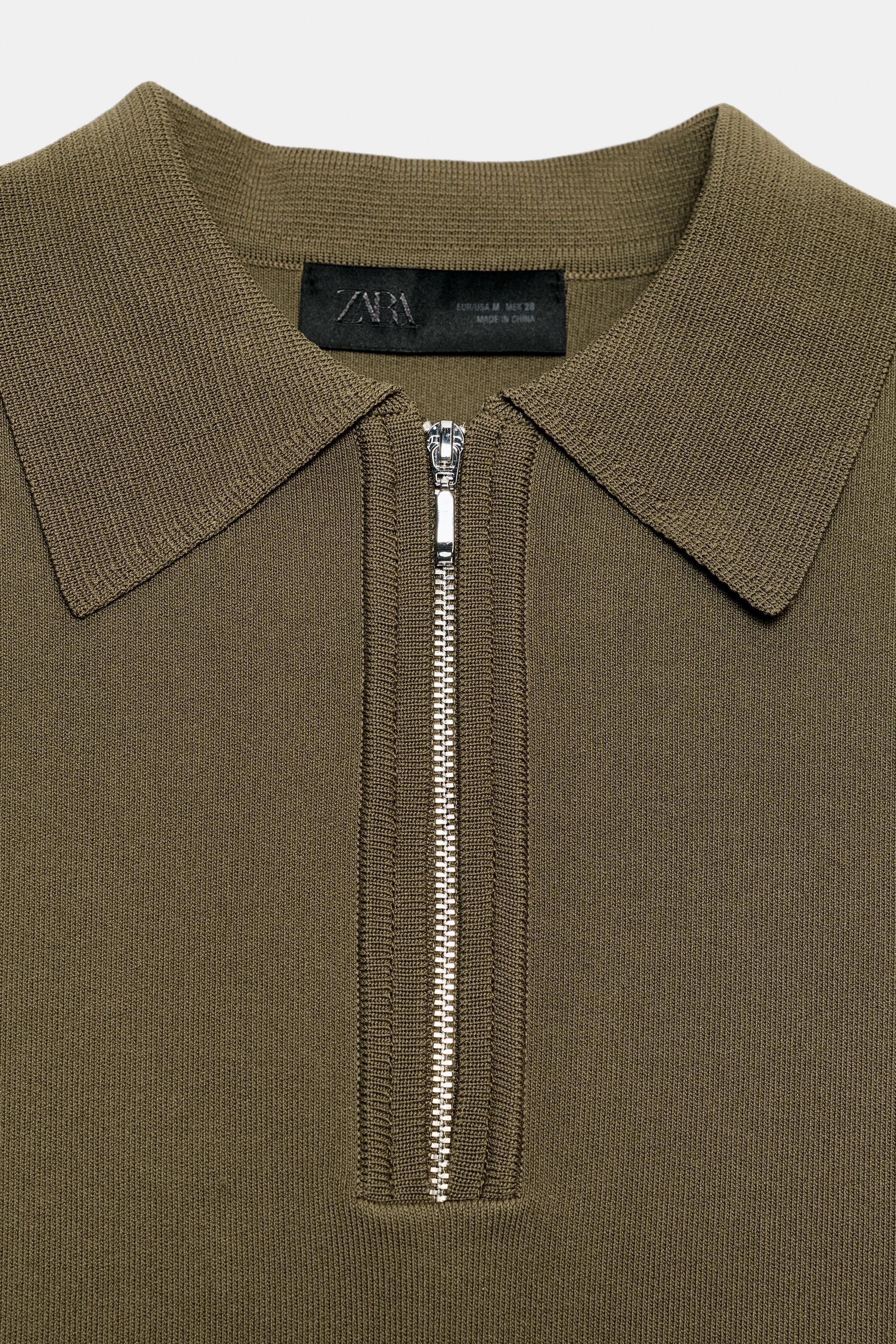 Zara SHORT SLEEVE ZIP-UP KNIT POLO — фото 10