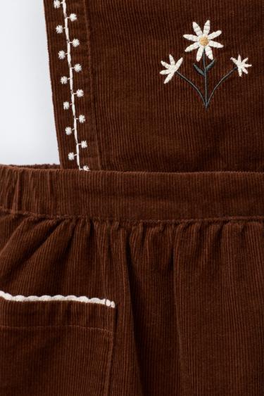 EMBROIDERED CORDUROY PINAFORE DRESS - Brown by Zara - Image 2