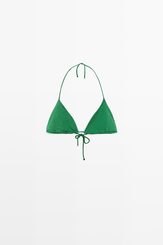 Haut de bikini triangle brillant - Vert de Zara - Image 0