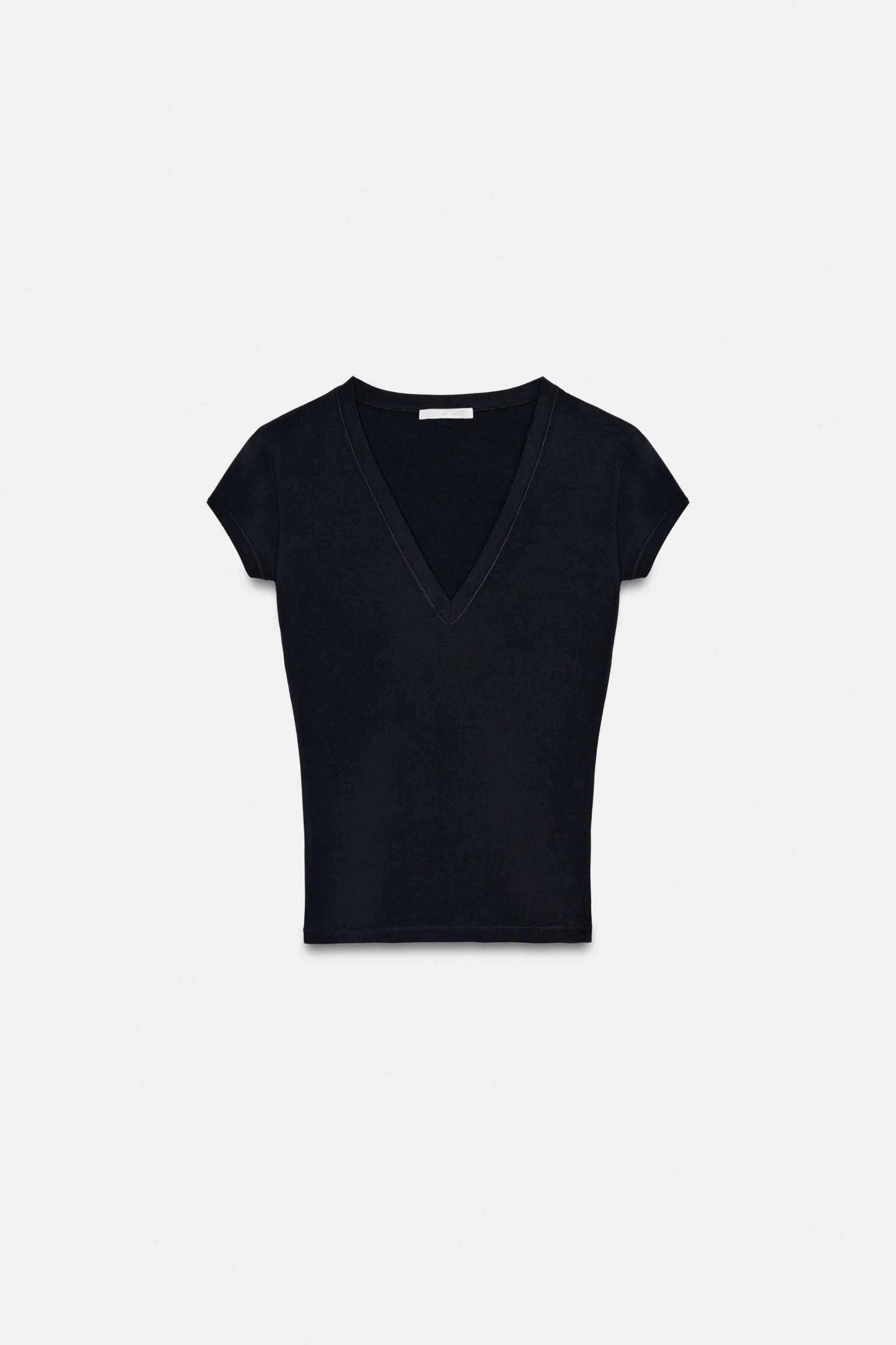 Zara V YAKA T-SHIRT görsel 6
