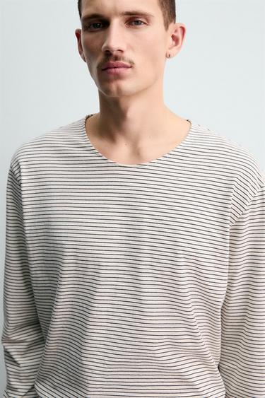 STRIPED JACQUARD T-SHIRT - Ecru / Black by Zara - Image 4