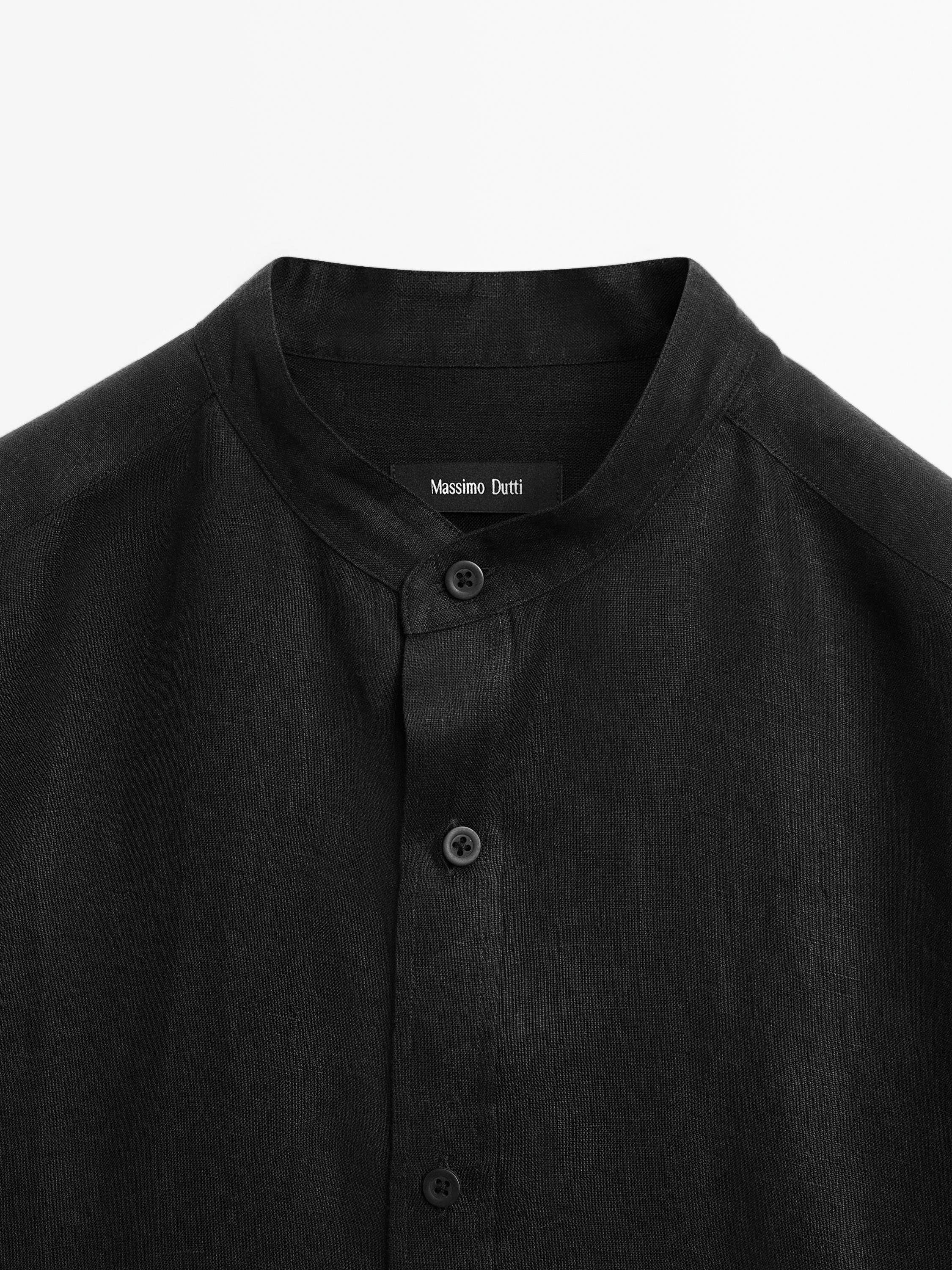 100% linen stand collar shirt