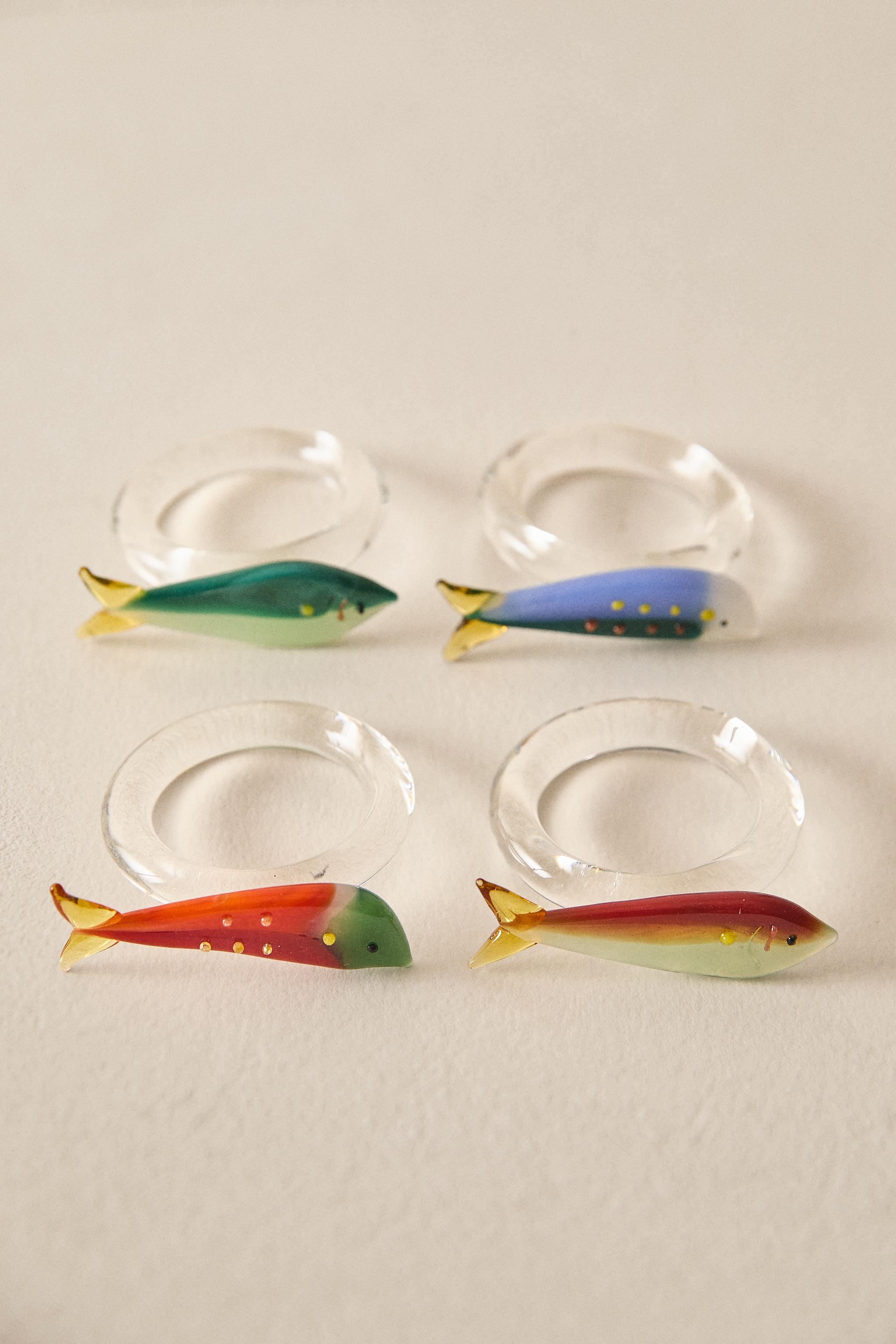 SET OF BOROSILICATE GLASS FISH NAPKIN RINGS (SET OF 4)