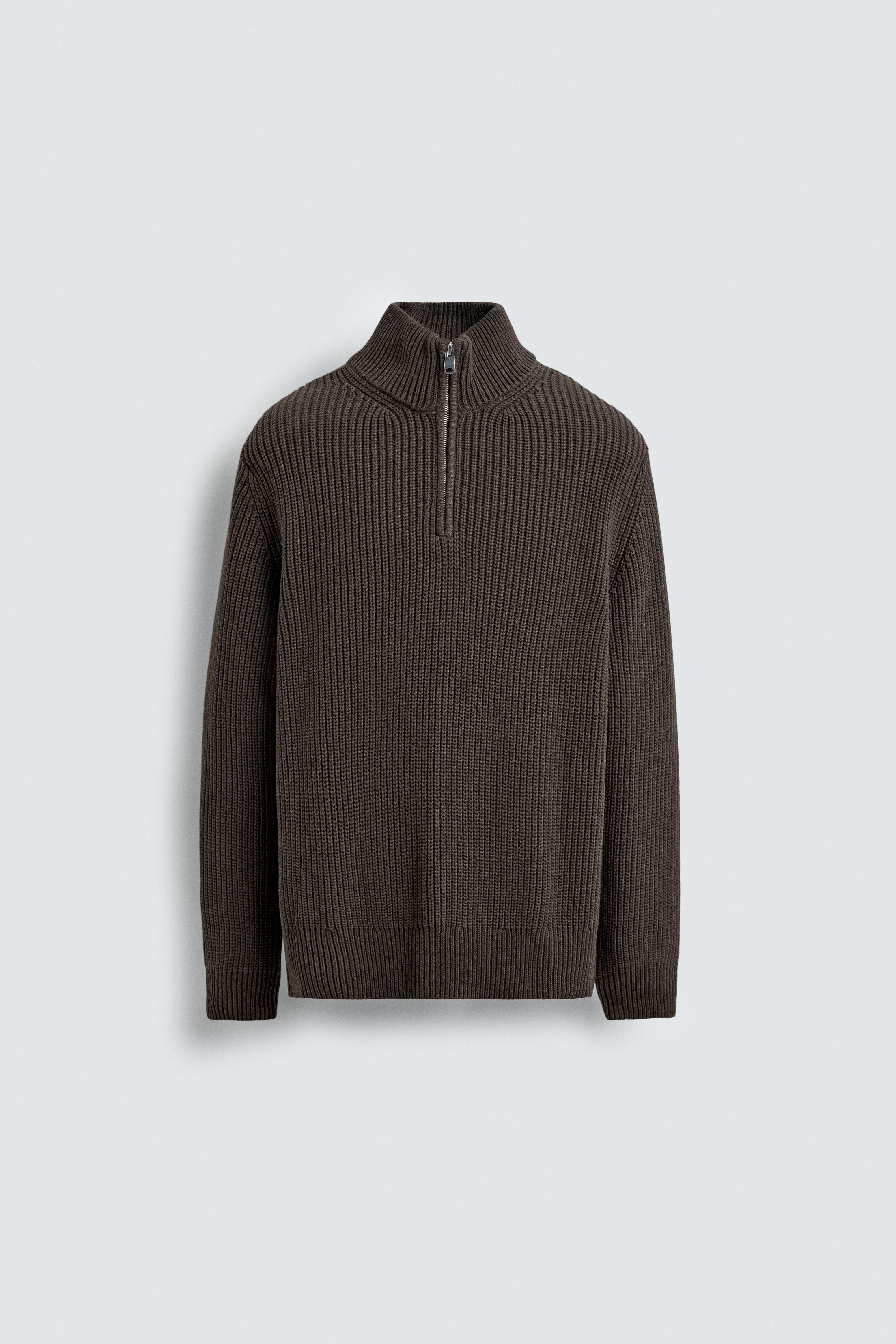 PURL KNIT QUARTER-ZIP SWEATER - Navy blue | ZARA United States