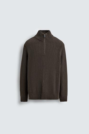 SUÉTER PUNTO PERLADO CUELLO ZIPPER - marrón vigoré de Zara