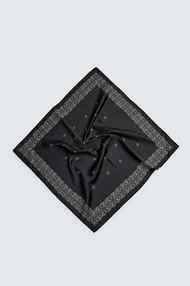 Zara GEOMETRIC PRINT SATIN BANDANA - Black