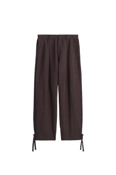 Zara VISCOSE-LINEN STRIPED SUIT PANTS WITH SIDE PLEATS - Dark brown