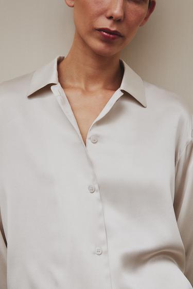 SILK SHIRT - Pearl grey by Zara - Image 5