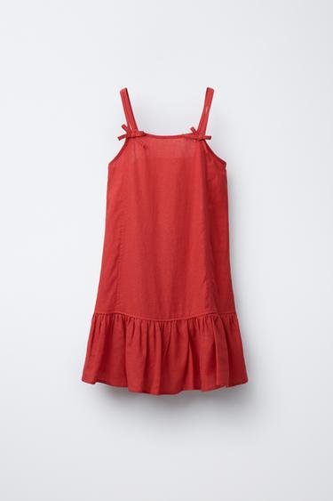 VESTIDO COM LAÇOS E LINHO - Vermelho da Zara - Imagem 0