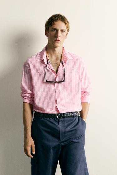 TEXTURED CHECK RELAXED FIT SHIRT - Pink by Zara