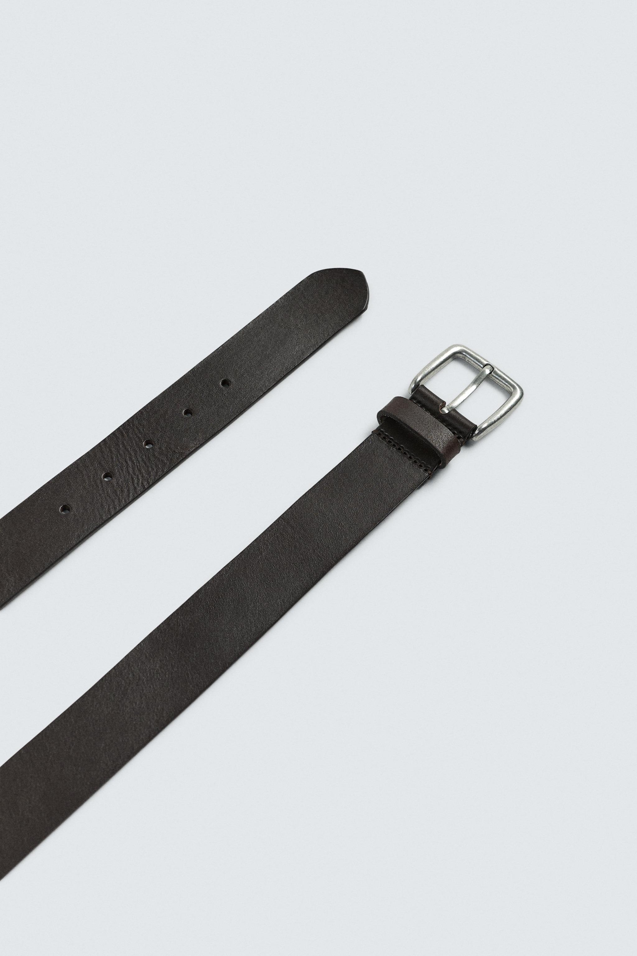 Zara  soft leather belt 100% LEATHER BELT WITH SQUARE BUCKLE - Black | ZARA United  main image 2
