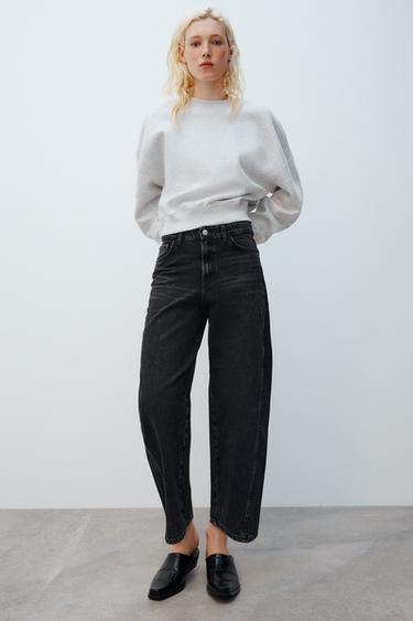 JEANS TRF VOLUMEN CROP TIRO MEDIO - Negro de Zara