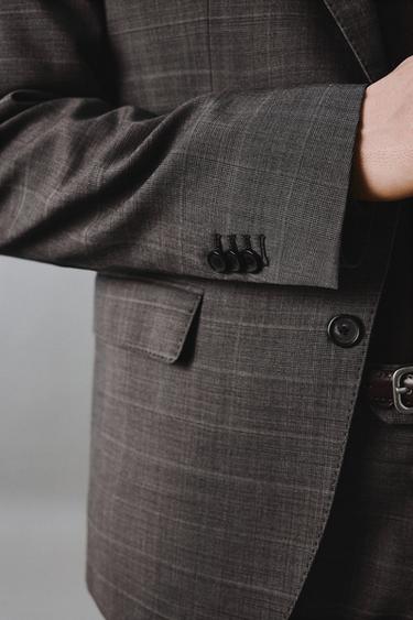 VESTE DE COSTUME À CARREAUX 100 % LAINE - Marron de Zara - Image 5