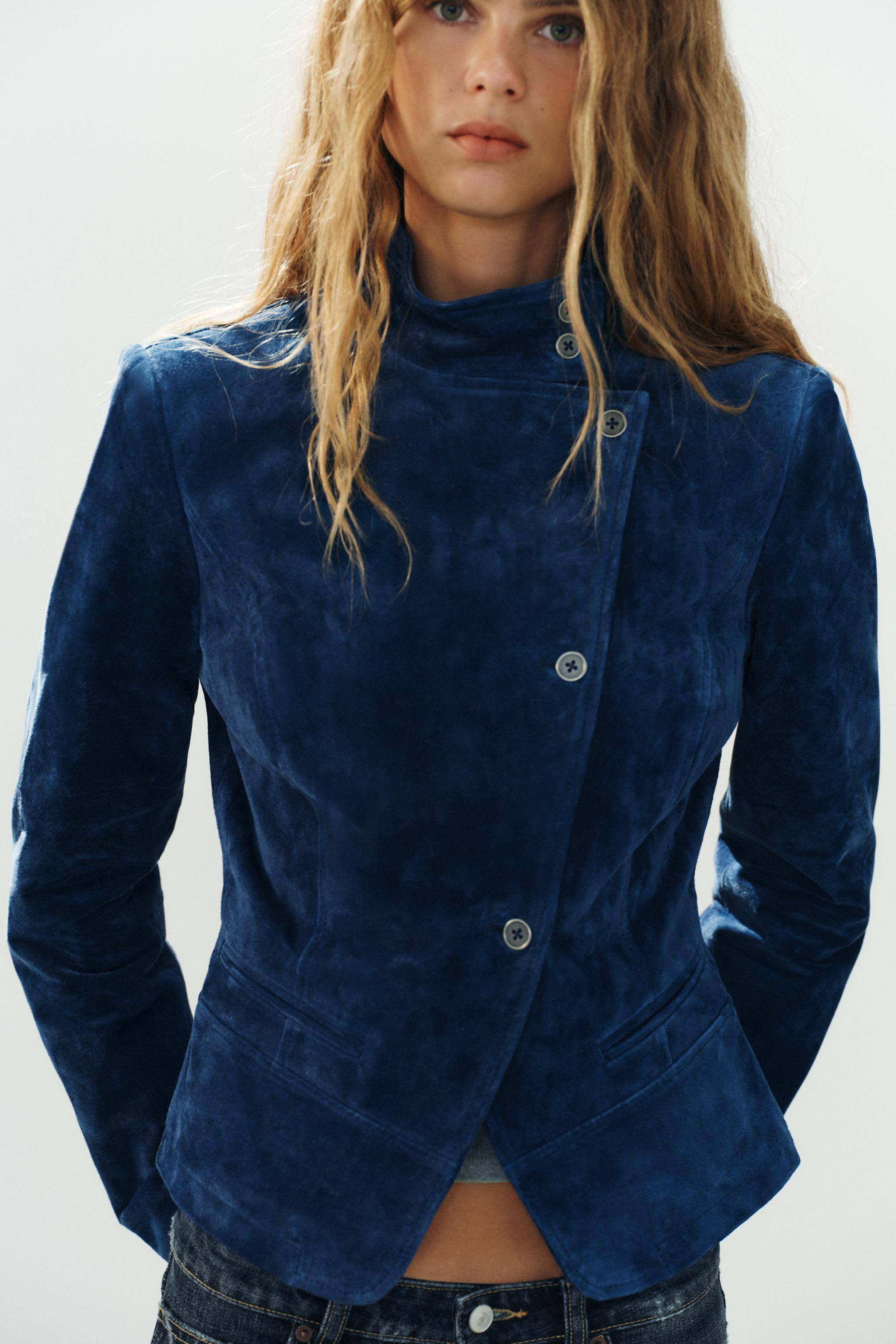 VESTE CROISÉE 100% CUIR DAIM