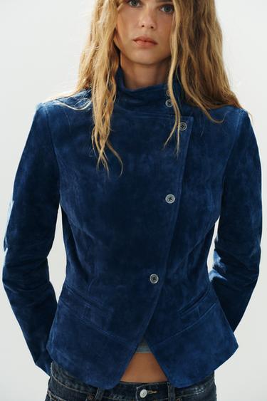 100% SUEDE DOUBLE-BREASTED JACKET — Indigo 1