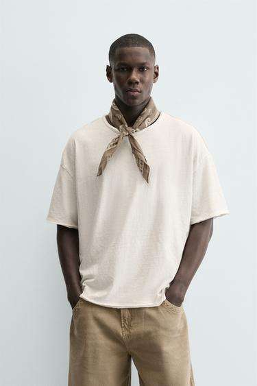 EMBROIDERED FLOWER T-SHIRT - Oyster-white by Zara