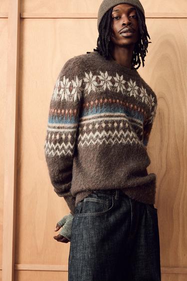 FAIRISLE JACQUARD JUMPER - Brown by Zara