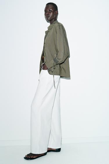 STRIPED SHIRT WITH BOWS - Dark khaki by Zara - Image 5