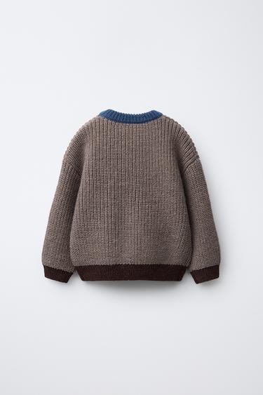 PULL GROSSE MAILLE LISERÉS CONTRASTE - Marron de Zara - Image 1