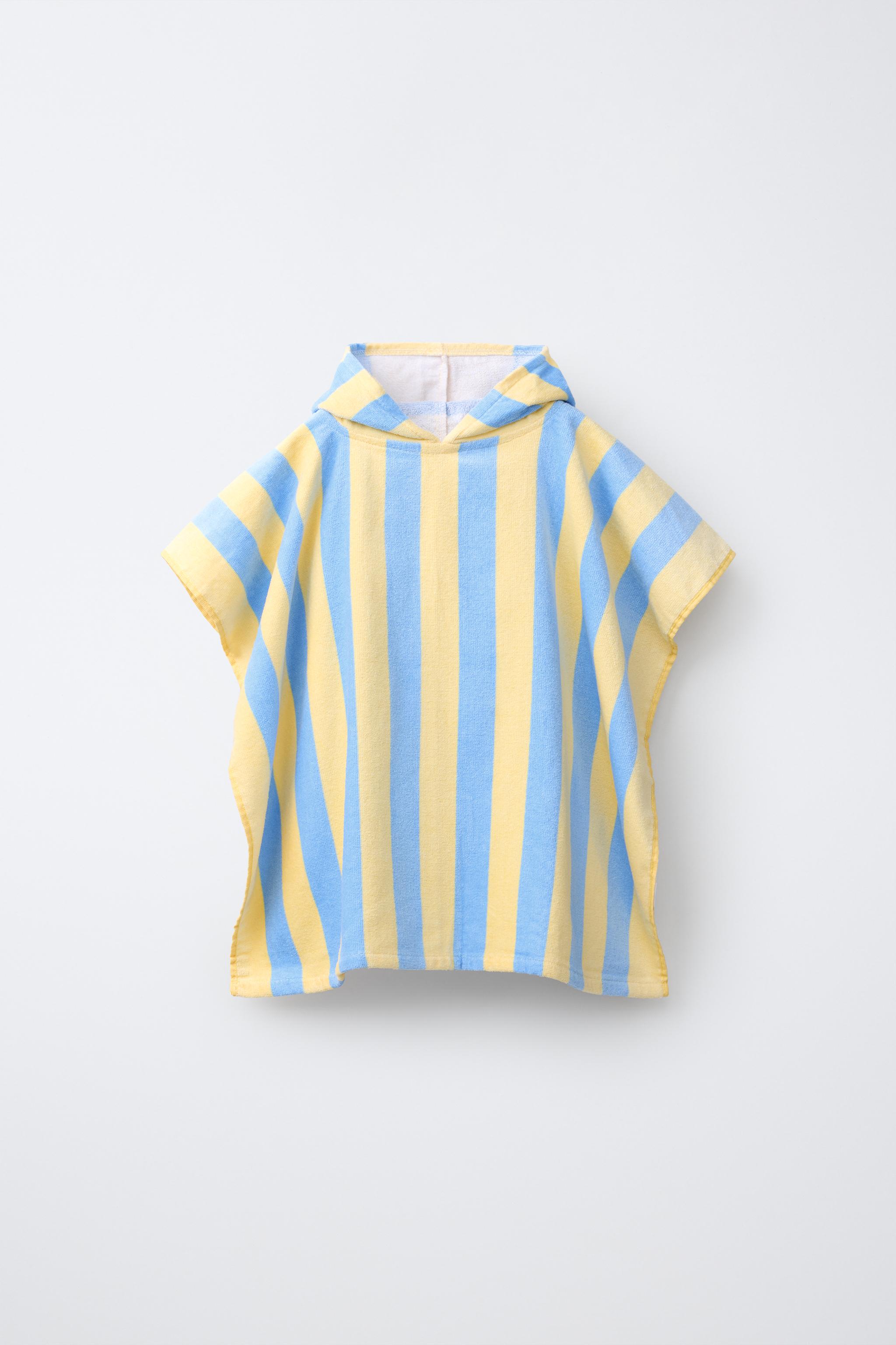 STRIPED PRINT TOWEL PONCHO — Blue