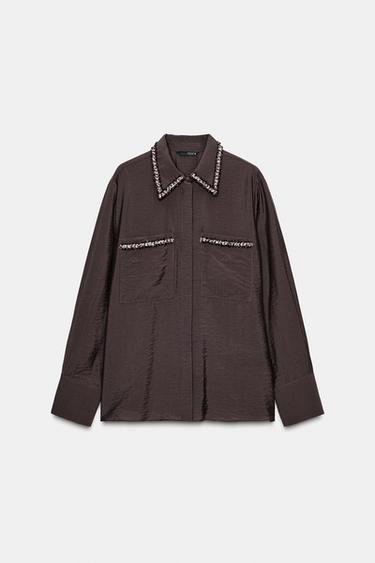 CHEMISE LISERÉS STRUCTURÉE - Marron de Zara - Image 6