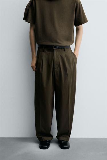 RELAXED FIT PLEATED TROUSERS - Light khaki by Zara - Image 1