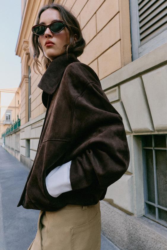 BLOUSON BOMBER COL AMPLE - Marron de Zara - Image 5