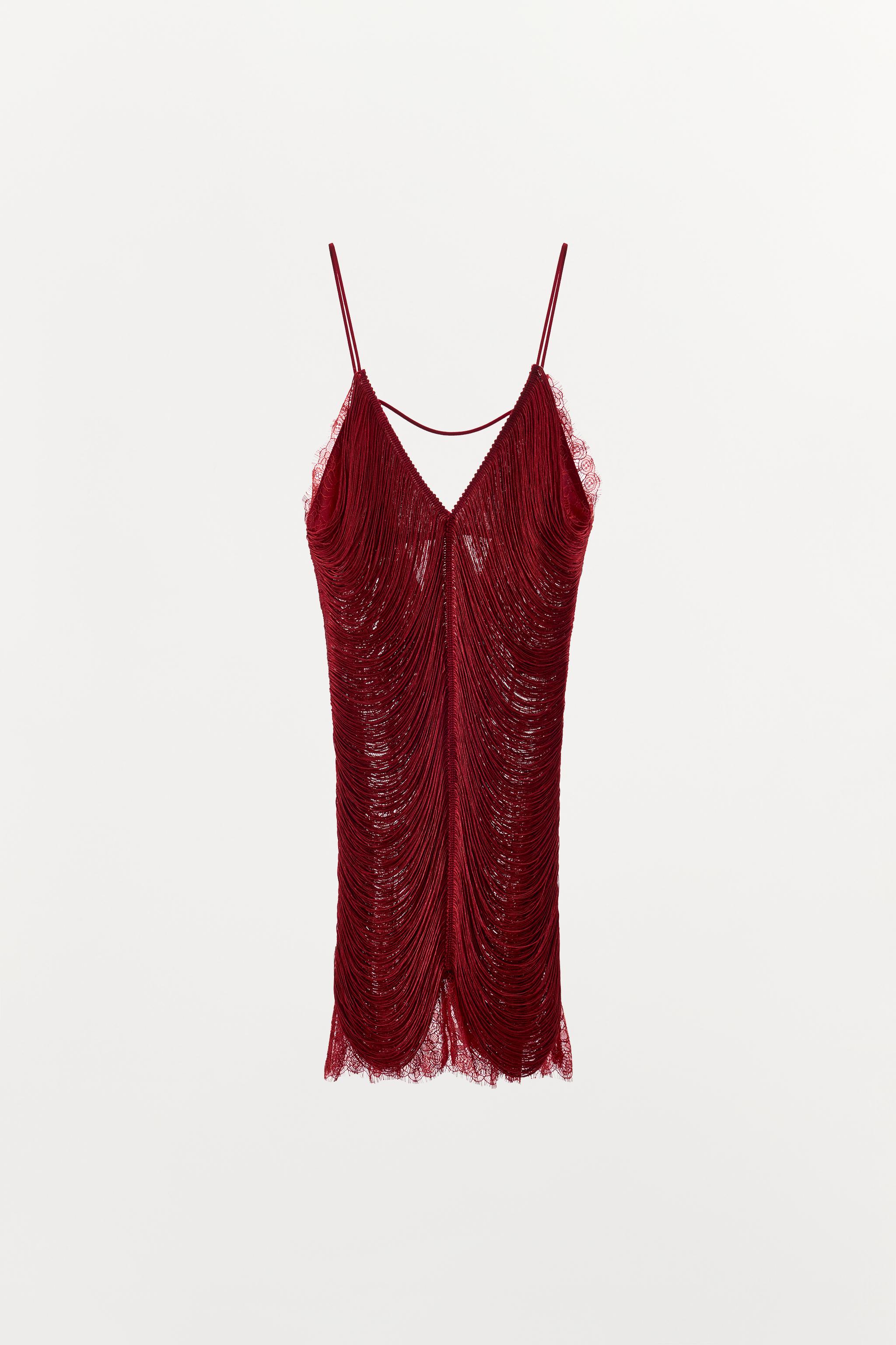 SHORT LACE FRINGE DRESS - Intense red | ZARA United States