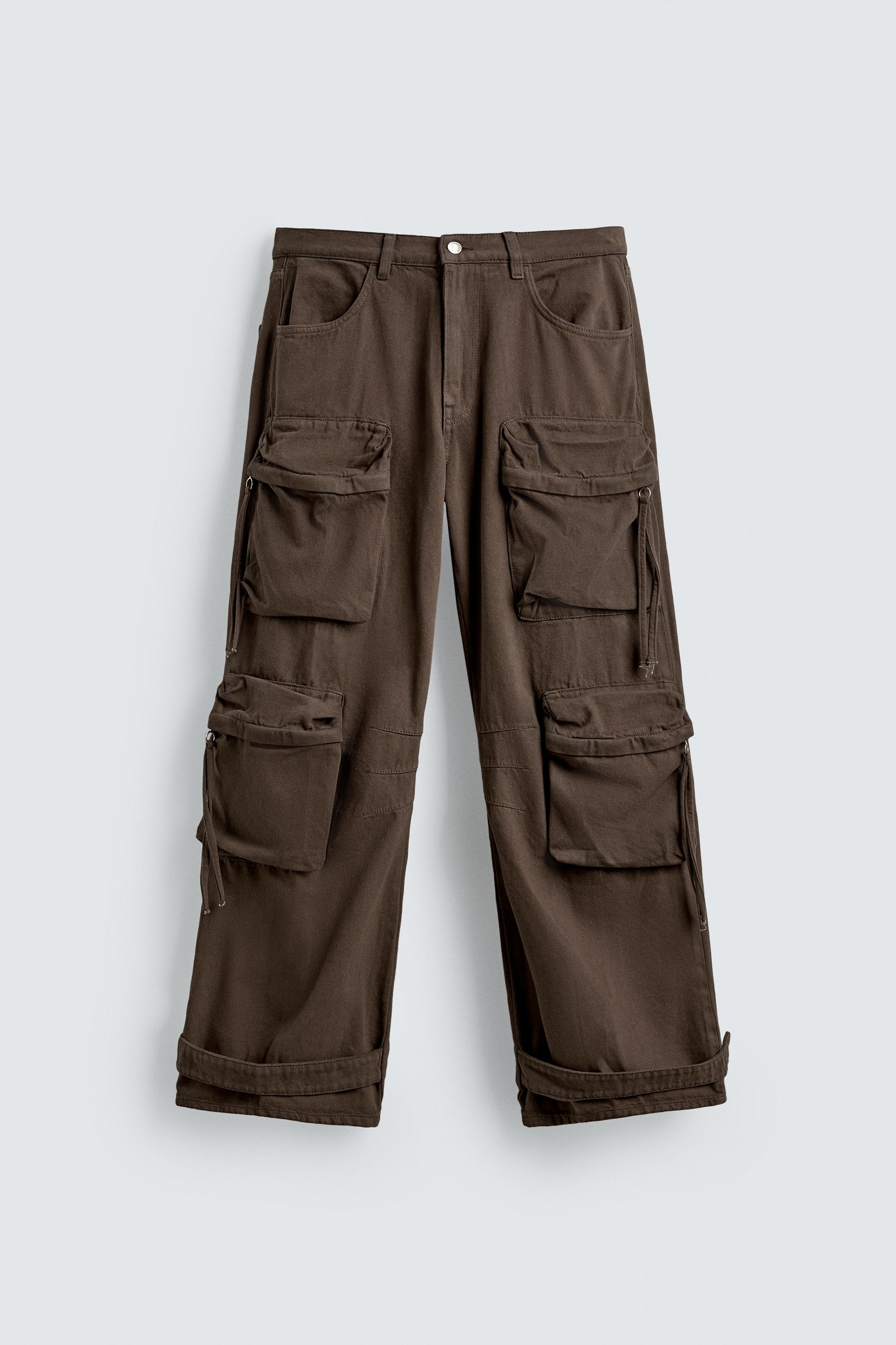 PANTALON CARGO EN DENIM À POCHES - Marron | ZARA Canada