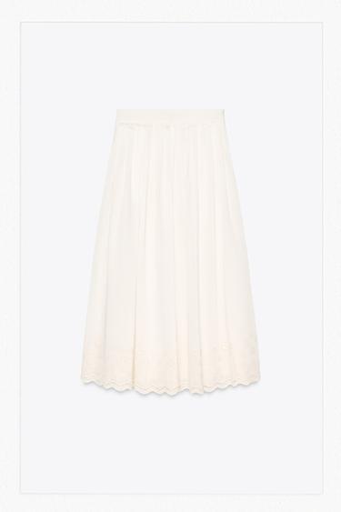 ZW COLLECTION EMBROIDERED PLEATED SKIRT - White by Zara