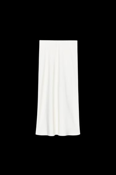 FALDA MIDI SATINADA ENCAJE - Crudo de Zara
