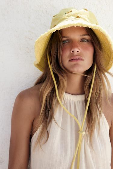 FLORAL EMBROIDERY BUCKET HAT - Yellow by Zara