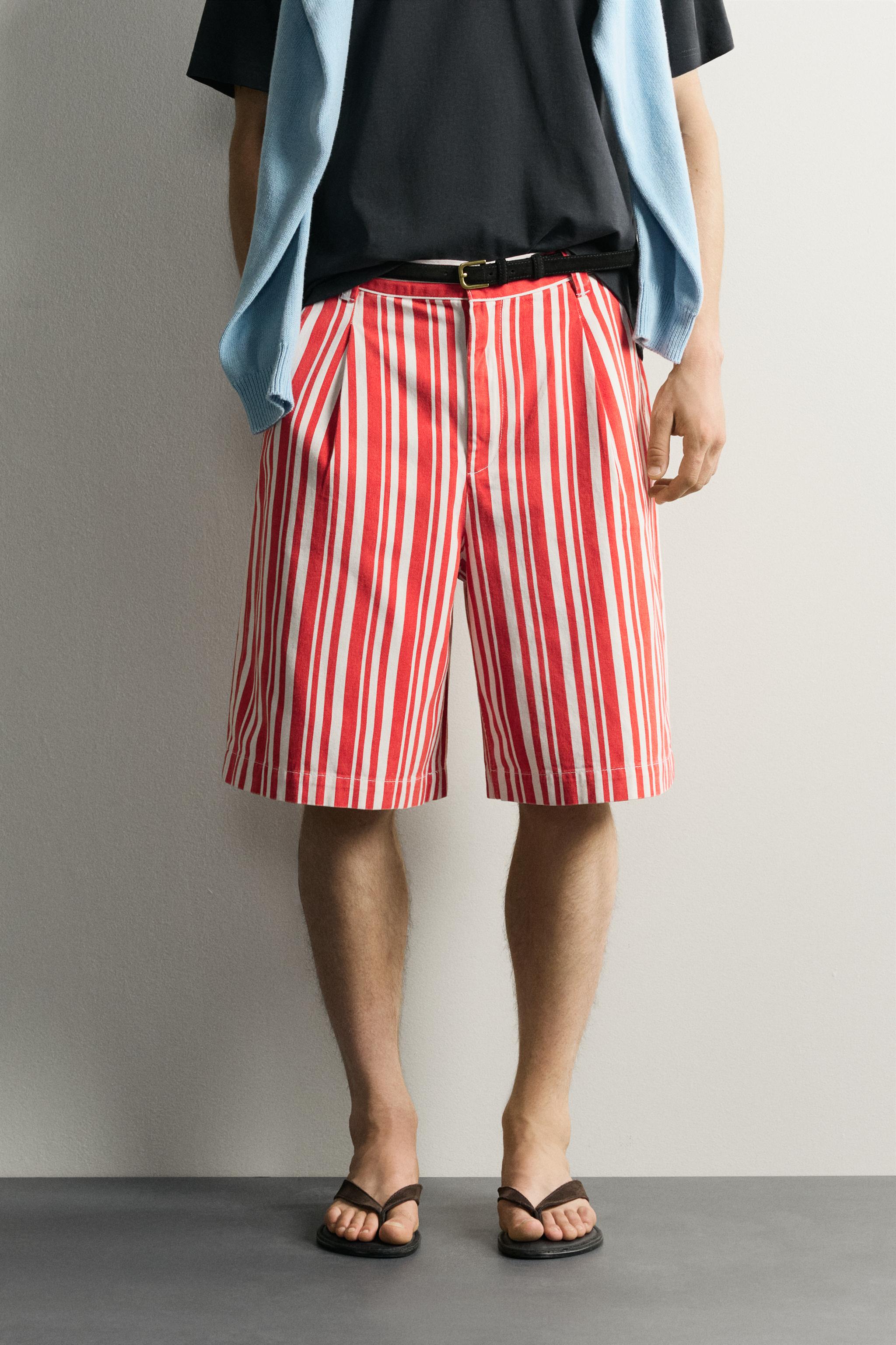 WIDE FIT STRIPED SHORTS — Red