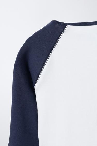 RAGLAN SLEEVE T-SHIRT WITH TEXT AND MODAL BLEND - Navy / White by Zara - Image 3