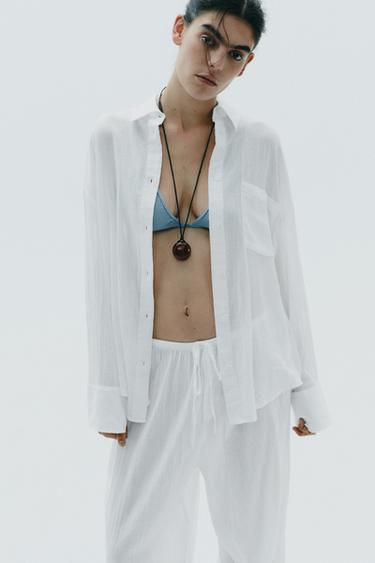 قميص OVERSIZE شاش - أبيض الخاص بـ Zara