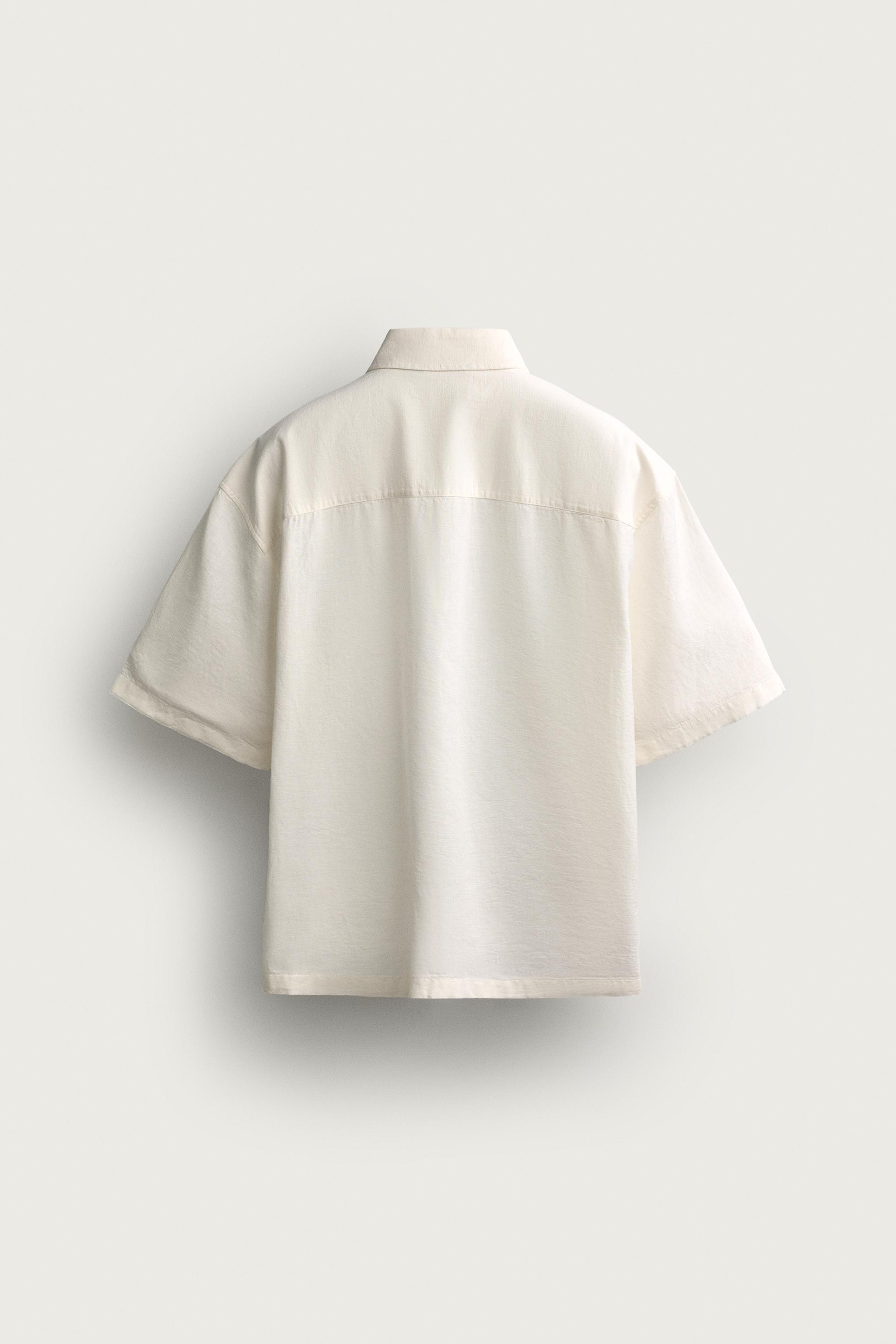 Мужские рубашки Zara RELAXED FIT EMBROIDERED PLEAT SHIRT — фото 7
