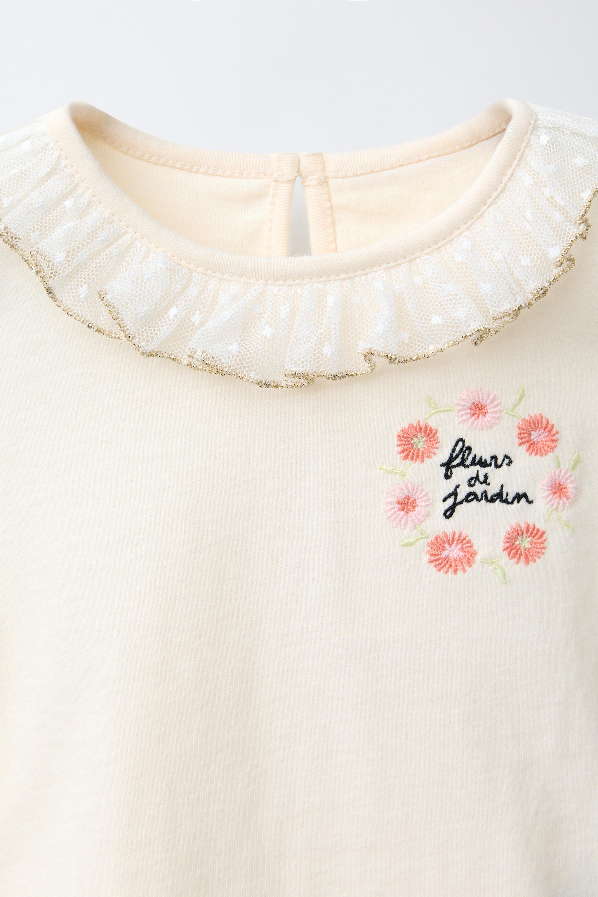 EMBROIDERED SWISS DOT COLLAR T-SHIRT