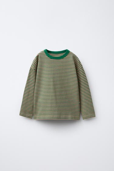 HEAVY WEIGHT STRIPED T-SHIRT - Ecru / Green by Zara - Image 0