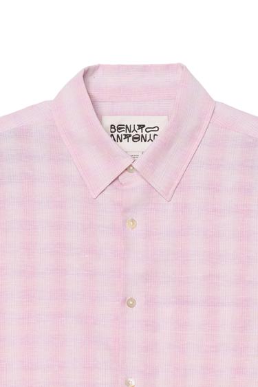 COTTON/LINEN CHECK SHIRT - Pastel pink by Zara - Image 4