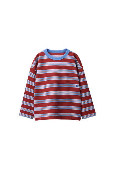 STRIPED EMBROIDERED T-SHIRT - Red / White by Zara