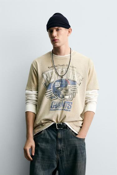 Zara WASHED NFL NEW YORK GIANTS T-SHIRT - Gray marl
