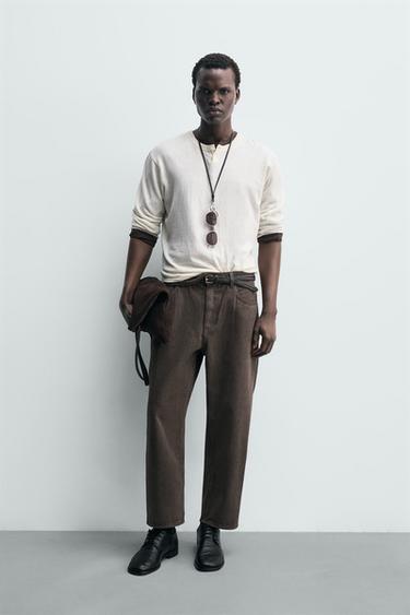 JEANS TAPERED WIDE FIT - بني الخاص بـ Zara